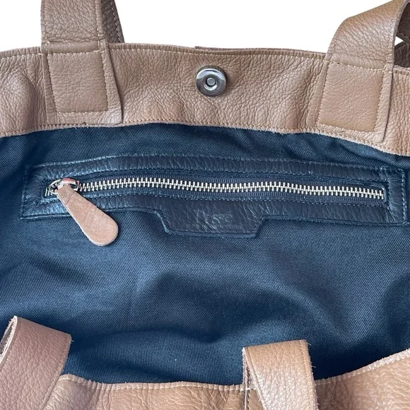 Camel Brown Fringe Leather Tote Bag Oversized Slouchy Boho Hobo Neutral - Picture 7 of 17